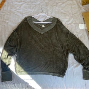 We The Free olive green waffle knit top